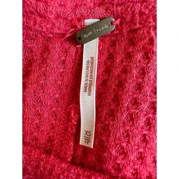 Free People Ventura Thermal Top Long Sleeve Split Hem Coral Poppy Size S - Picture 7 of 7